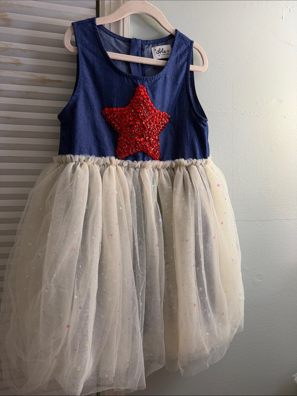 Lola & the boys Glory Navy Dress with Red Star and Ivory Tulle Skirt